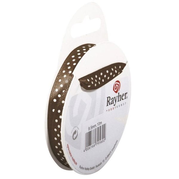 Prickig satängband, 9,5 mm, rulle 10 m, taupe