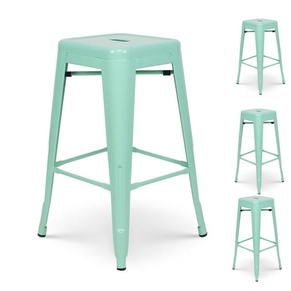 Set med 4 barstolar i glänsande ljusgrön industriell stil Höjd 66 cm