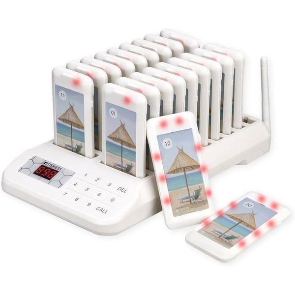 Retekess TD172 Trådlöst Kallsystem, Restaurang Bipper, 20 Pagers, 300mAh 18H, 400M Touchskärm, Sjukhus, Restaurang, Bar