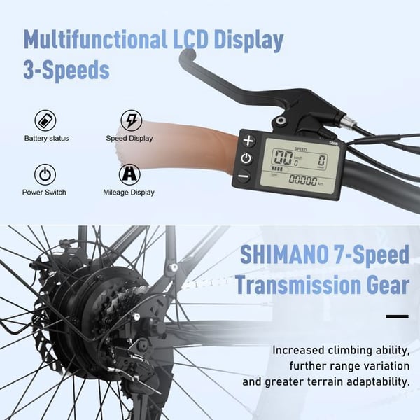 COLORWAY Sähköpyörä E-Bike 28 Tuumaa - Moottori 250W - Akka 36V 15Ah - 7 Vaihdetta - LCD-näyttö - Musta
