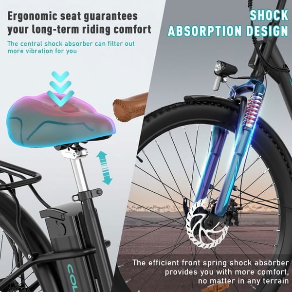 COLORWAY Sähköpyörä E-Bike 28 Tuumaa - Moottori 250W - Akka 36V 15Ah - 7 Vaihdetta - LCD-näyttö - Musta