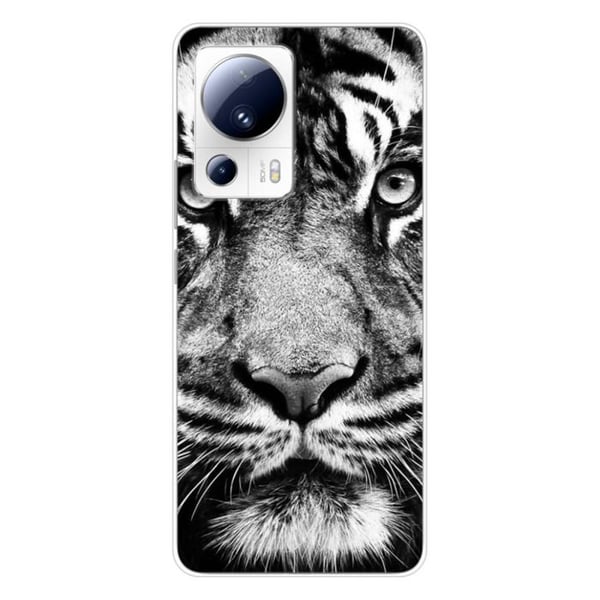 Tryckt silikonfodral som är kompatibelt med Xiaomi 13 Lite Vit och svart tiger