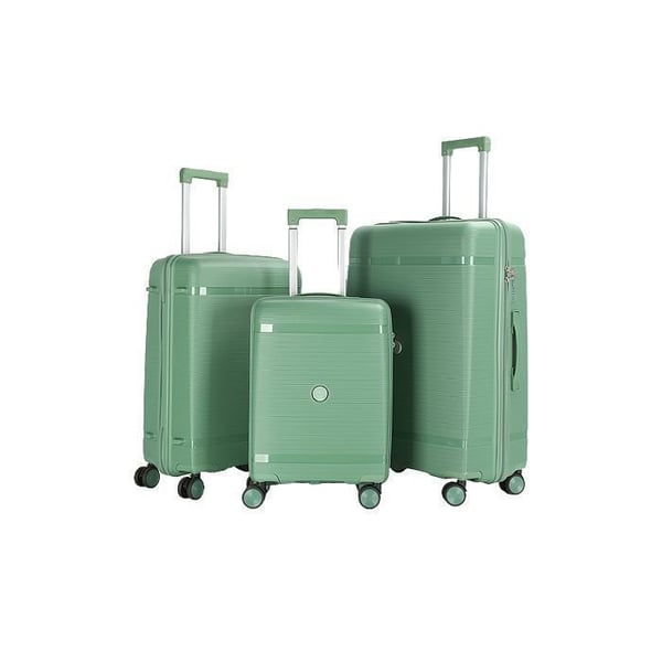 Set med 3 resväskor i okrossbart polypropen | CELIMS resväskor | TSA-lås | Storlekar 55+65+75 cm | 8 hjul 360 | Pastellgrön