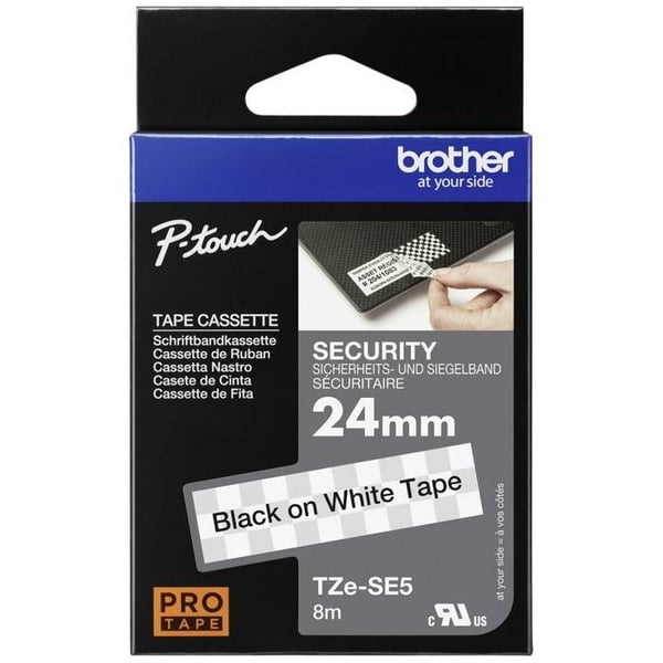 Bror TZe, TZ TZe-SE5 Bandfärg: vit Textfärg: svart 24 mm 8 m