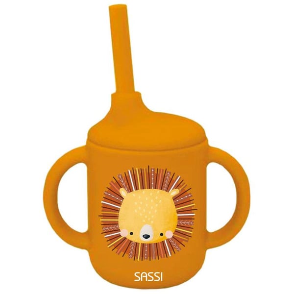 Sassi Junior | Sassi Junior | Silikonmugg med handtag och sugrör 120 ml Djur Orange - 107 x 10 cm LEJON