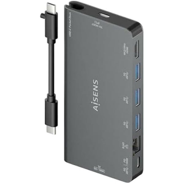 USB-hubb - AISENS - ASUC-8P015-GR - 8 portar - Metallgrå - Elegant design - Kompakt