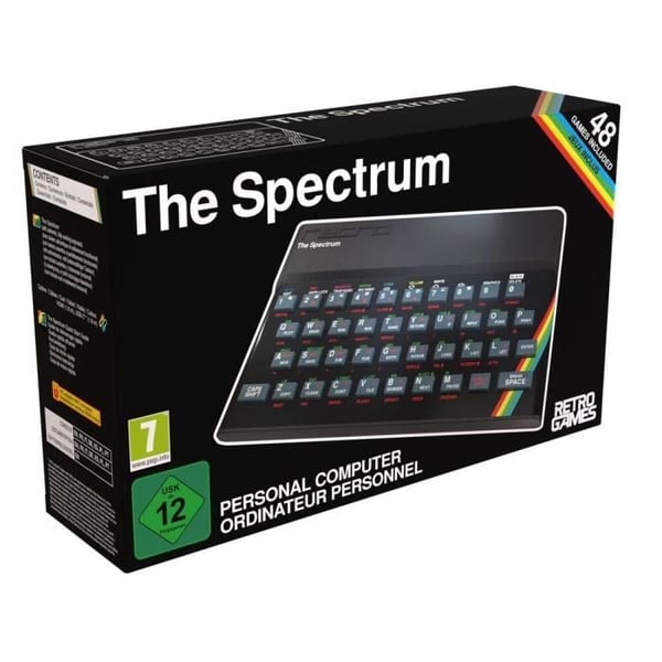Salongkonsol - The Spectrum - Retrospel - Regnbågsfärger - 48 inbyggda spel - HDMI 720 HD