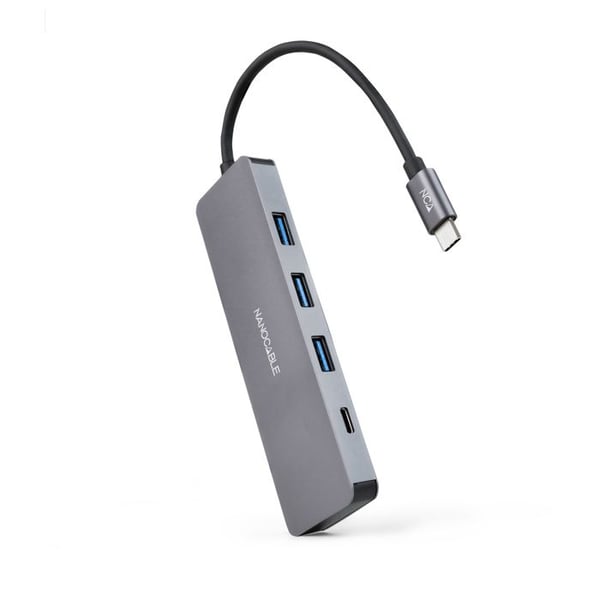 NANOCABLE 10.16.4409 - USB-C Converter Hub till 3 USB-A 3.0 honportar + 1 USB-C honport, aluminium, 10 cm, grå