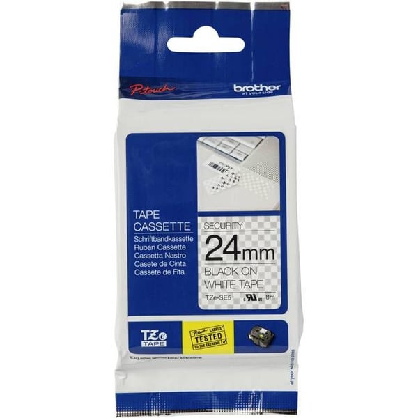 Bror TZe, TZ TZe-SE5 Bandfärg: vit Textfärg: svart 24 mm 8 m