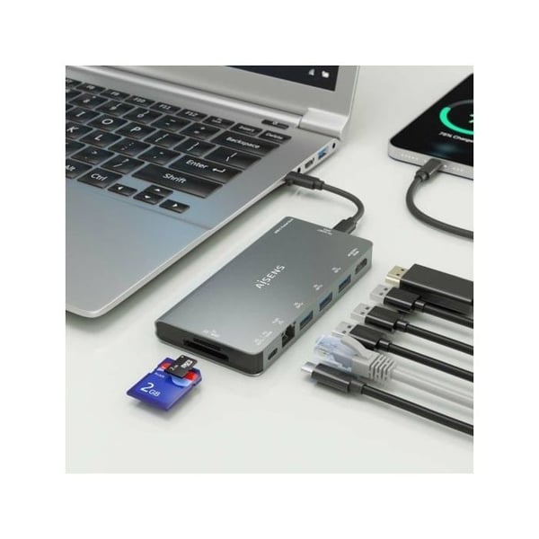 USB-hubb - AISENS - ASUC-8P015-GR - 8 portar - Metallgrå - Elegant design - Kompakt