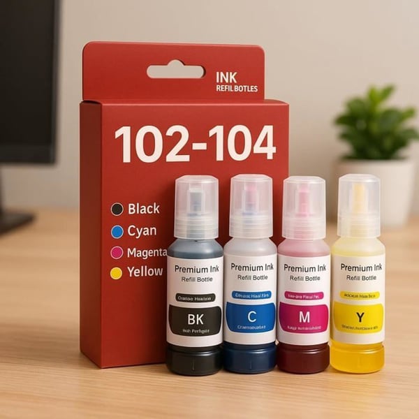 Pack av 4 kompatibla bläckpatroner EPSON 102-104 för skrivare EcoTank ET L800 till EcoTank ET L14000 & ET2500 till ET 18100, 4x70ml