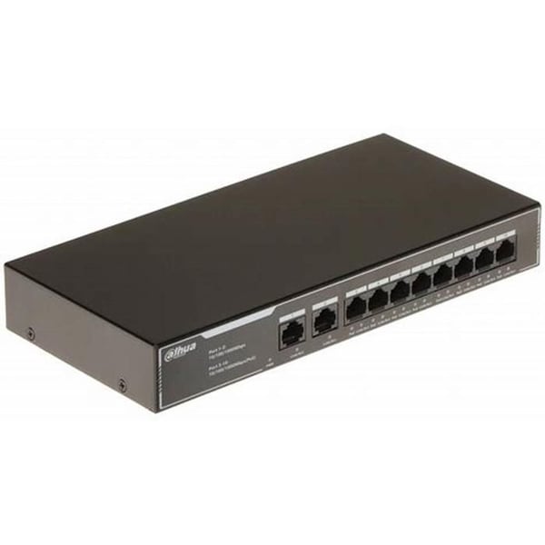 Hallinnoimaton kytkin - DAHUA - SG1010LP - 8 PoE-porttia - 2 ylöspäin suuntautuvaa yhteyttä - 20 Gbit/s