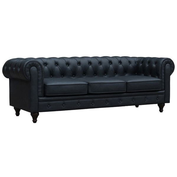 Fast Chesterfield-soffa "Aliza" - 208 x 82 x 70 cm - 3 platser - Svart