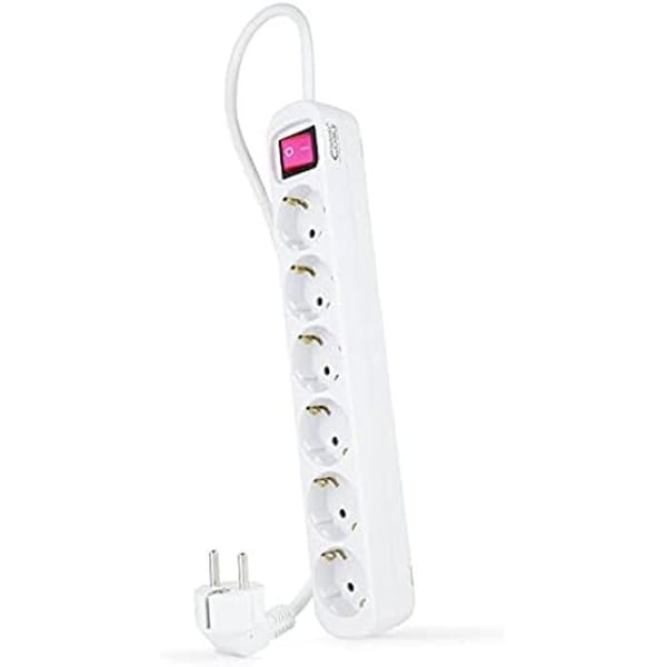 NANOCABLE 10.37.0006 - 6-Socket Power Strip med Switch, Vit.