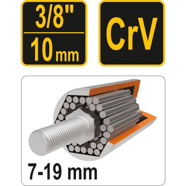 Universell hylsa 3/8'' - Vorel - 7-19 mm - Krom-vanadium stål - Hållbar - Elastisk - Lämplig för slagnycklar