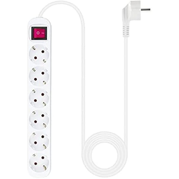 NANOCABLE 10.37.0006 - 6-Socket Power Strip med Switch, Vit.