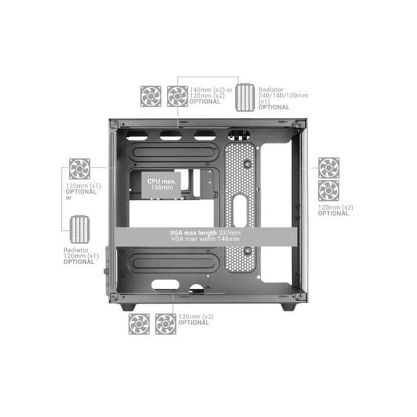 PC-chassi MicroATX - Mars Gaming - MC-NOVAM - Härdat Glas - Vätskekylning - Dubbel Kammare
