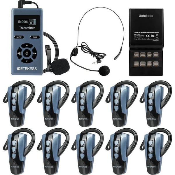 Retekess TT106S Pager Trådlöst System, Turistguide System, USB, för Turistgrupper, Utbildning (10 Mottagare)