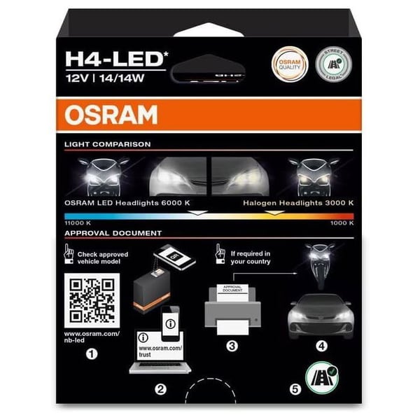 OSRAM NIGHT BREAKER H4 450 LED-lampor - 450% högre ljusstyrka, 6000K