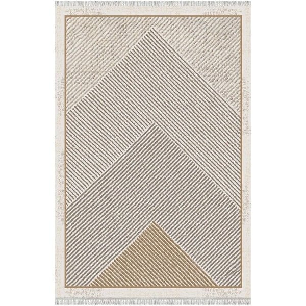 Matta - MELIS HOME - zigzag - beige-taupe - 80x150 cm - tvättbar halkfri 7 mm
