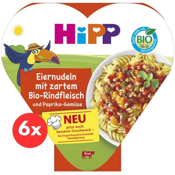 HiPP BIO Noodle med grönsaker och paprika med fint nötkött 6×250 g