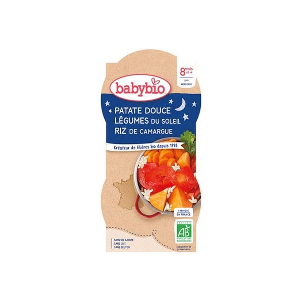 Babybio sötpotatis grönsaker från solen & ris skålar 2x200g