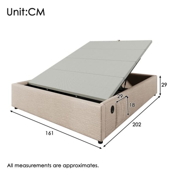 Dobbelt seng - MUVOE - 160 x 200 cm - Lin - USB-C - Lamelseng
