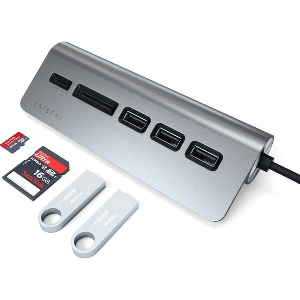 Type C ulkoinen kortinlukija Satechi USB 3.0 Hubilla - harmaa - TU