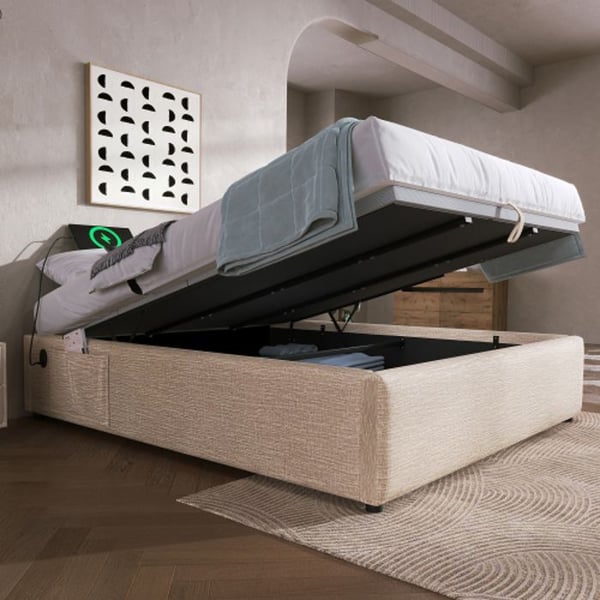 Dobbelt seng - MUVOE - 160 x 200 cm - Lin - USB-C - Lamelseng