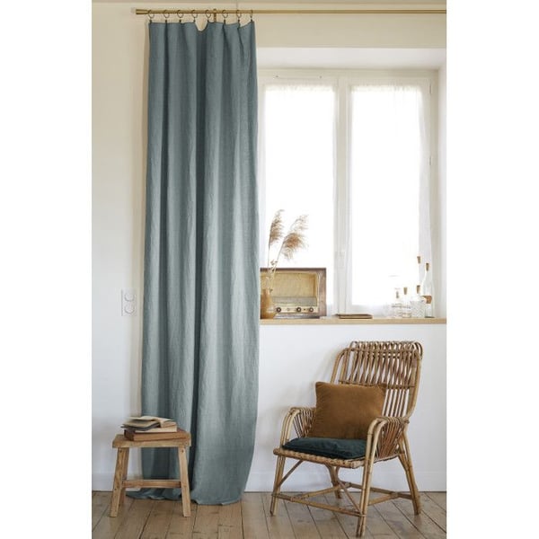 Set med 2 justerbara gardiner + 8 klämringar "Soline" 140 x 270 cm Tvättad lin - Soline Azur - 2 Justerbara paneler 140 x 270 cm