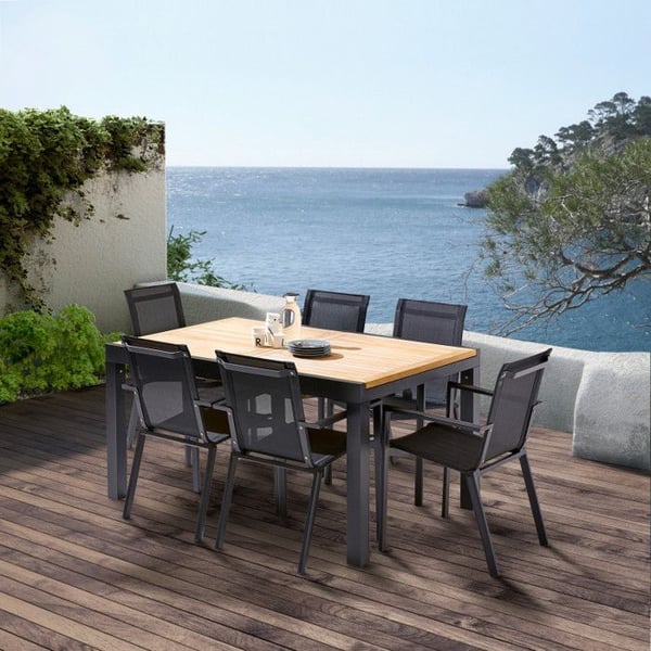 Trädgårdsmöbler Set Bali T 6 / 10 + F 6 Teak Svart Wilsa Garden