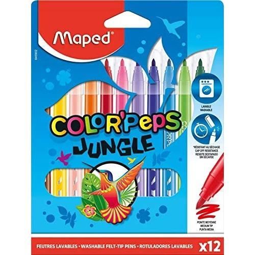 Färgpennor - MAPED - COLOR PEPS JUNGLE - Paket om 12 - Fin spets - Flera färger