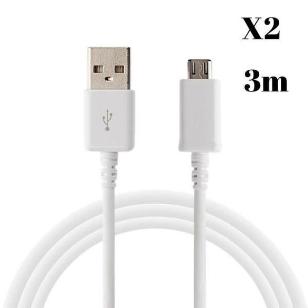 Micro USB-kabel - Phonillico - 3 meter - 2-pack - Kompatibel med Huawei MediaPad T5/T3/M5 Lite/T8