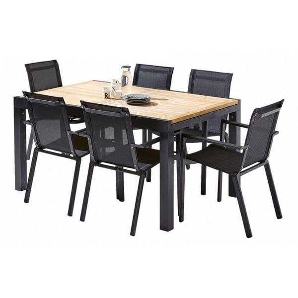 Trädgårdsmöbler Set Bali T 6 / 10 + F 6 Teak Svart Wilsa Garden