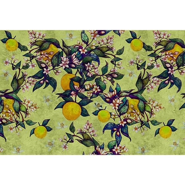 Tapet blommor M1-No.60834 Digitaltryck Grön Gul Blommig