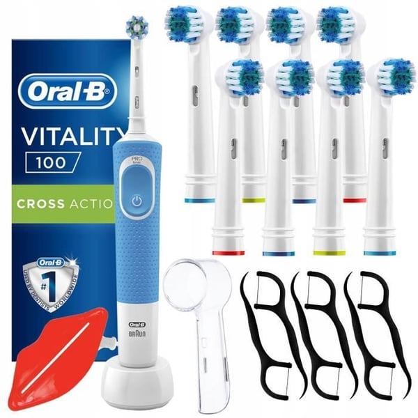 Elektrisk tandborste - Oral B - Vitality CrossAction - Effektiv rengöring - 8 utbyteshuvuden