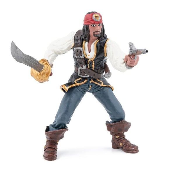 Figur - PAPO - Pirat med pistol - Handmålad - 8.7 x 6.5 x 7 cm - Blandet