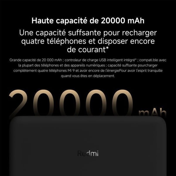 XIAOMI - Redmi Fast Charge bærbart batteri - 20000 mAh - Sort