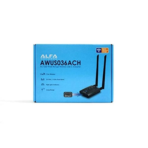 USB-adapter - ALFA - AWUS036ACH v.2 - Wi-Fi AC1200 - Dubbelband - Avtagbara antenner