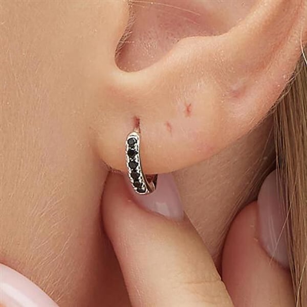 Örhängen - BROSWAY - FMB84 - Sterling silver - Svarta kubiska zirkoner - Enkla hoop