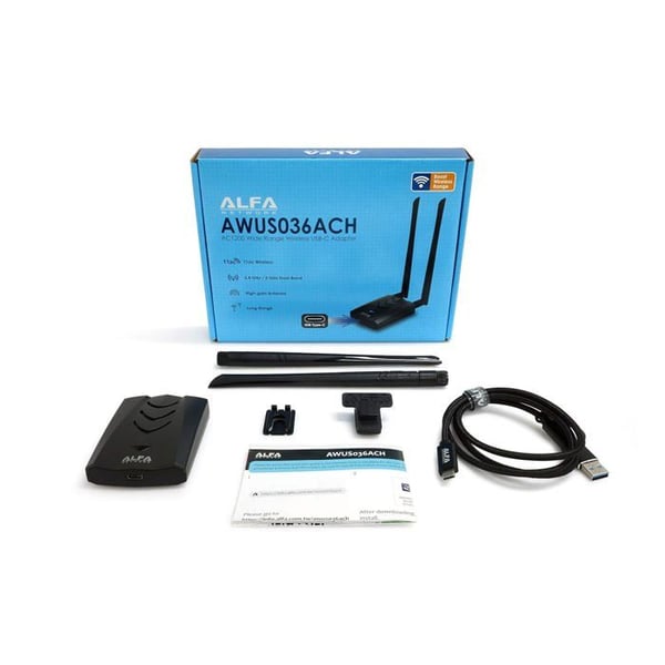USB-adapter - ALFA - AWUS036ACH v.2 - Wi-Fi AC1200 - Dubbelband - Avtagbara antenner