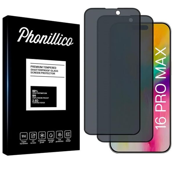 Skärmskydd - Phonillico® - iPhone 16 PRO MAX - Härdat glas - 2-pack - Antispion