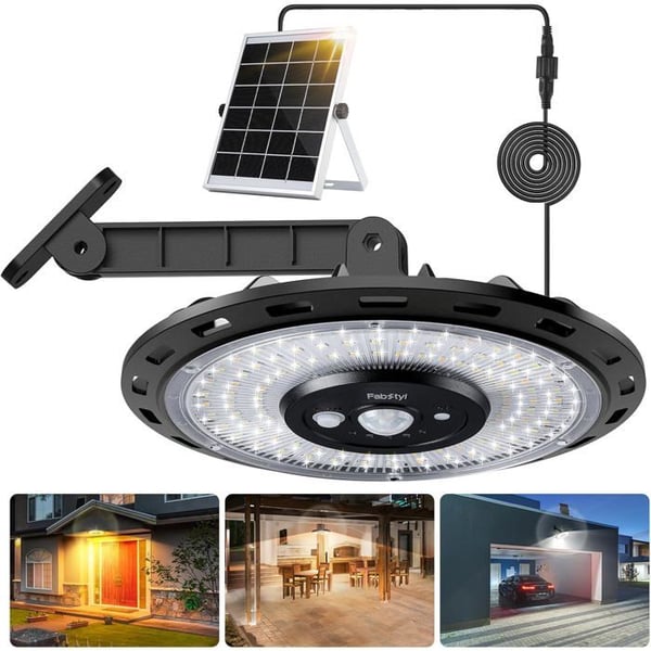 Utomhus Solpanel, 3000 LM, Rotativ Design, Vattentät, 5 Läge, Rörelsedetektor, för Terrass, Hönshus, Garage