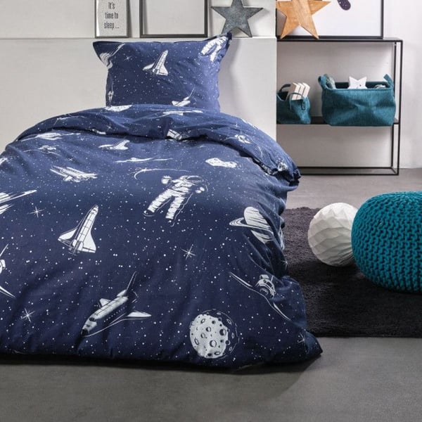 Sängkläder 140 x 200 "Happy Moon" Vändbar 100% Bomull / 57 Trådar/cm² - -