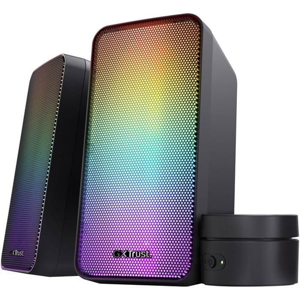 PC-högtalare 2.0 RGB - TRUST - GXT 611 Wezz - Flerfärgad LED-belysning - Klar stereoljud - USB-strömförsörjning - Gaming Svart
