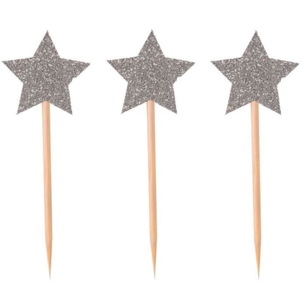 Piques déco - P'TIT Clown - re22730 - Set om 12 - Glittrande stjärnor - 7,5 cm - Silver Piques déco - P'TIT Clown - re22730 - Set om 12 - Glittrande stjärnor - 7,5 cm - Silver