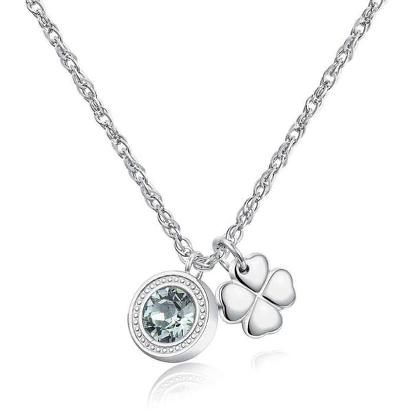 Collier - S'AGAPÕ - SKT02 - Rostfritt stål - Grönt kristall - Fyrklöver