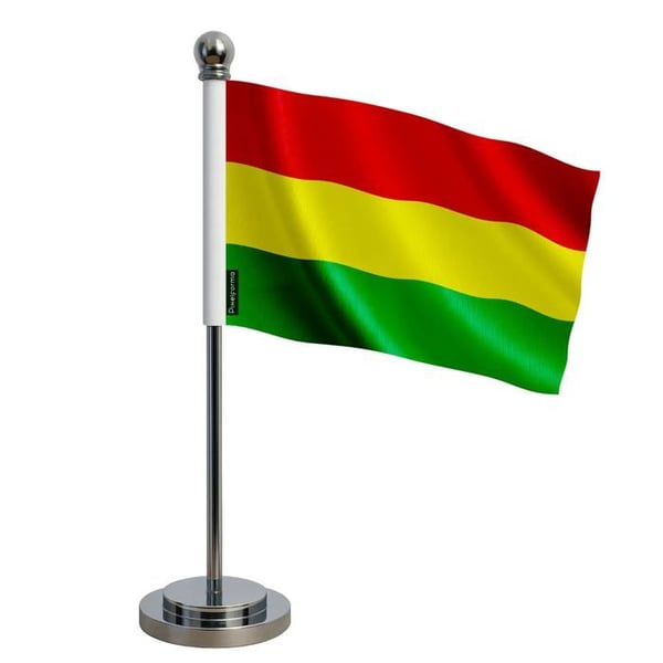 Kontorsflagga - Bolivia - 14 x 21 cm - Polyester - Tryck fram/bak - Rostfritt stål