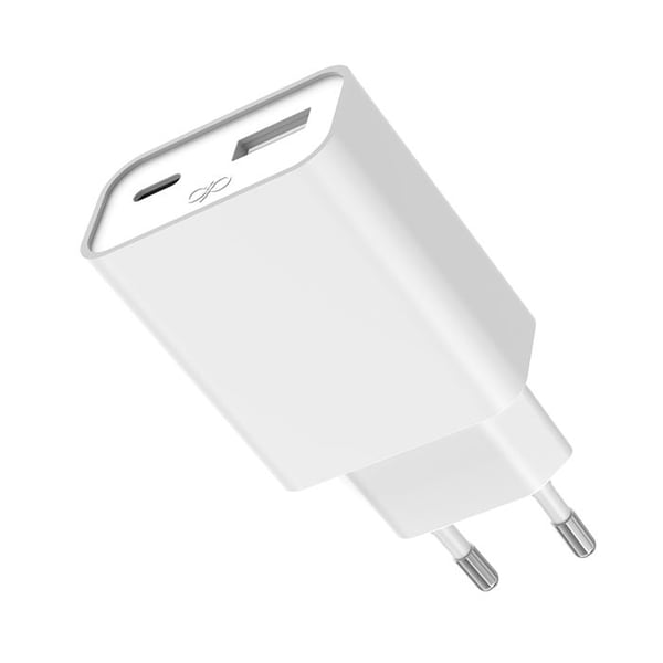 USB-C / USB-A väggladdare kompatibel med Power Delivery 45W och GaN Force Power teknologi vit
