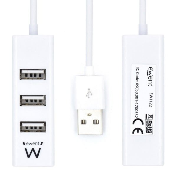 USB-hubb - Ewent - EW1122 - 4 portar - USB 2.0 - Plug and Play - Vit